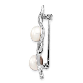 Sterling Silver Rhodium-plated 7-8mm White Button FWC Pearl Cubic
Zirconia Brooch