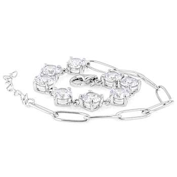CZ And Paperclip Link Bracelet In Sterling Silver