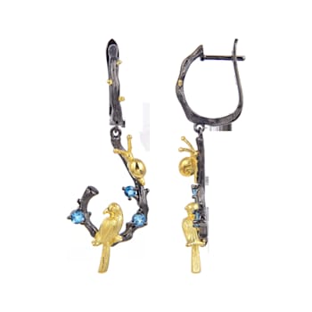 Multi-Gem Black Rhodium Over Sterling Silver Bird Earrings