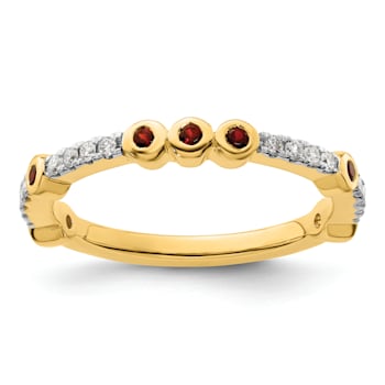 14K Yellow Gold Stackable Expressions Garnet and Diamond Ring 0.225ctw