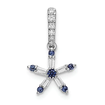 Rhodium Over 14k White Gold Blue Sapphire and Diamond Star Pendant