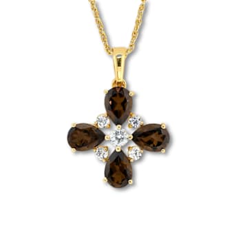 Smoky Quartz and White Topaz 14K Yellow Gold Over Sterling Silver Four
Clover Pendant with Chain