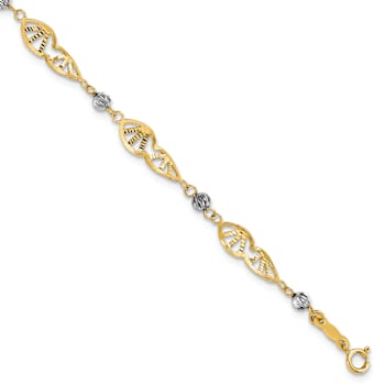 14k Yellow Gold and 14k White Gold Fancy Link Diamond-Cut Bracelet