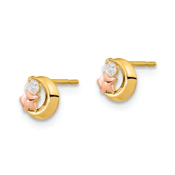 14K Yellow Gold and 14K Rose Gold Children's 6mm Cubic Zirconia Moon and
Star Stud Earrings