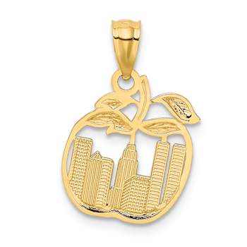 14k Two-tone Gold Textured Cut-out New York Skyline in Apple Pendant