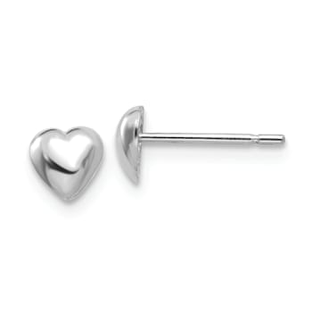 Rhodium Over 14k White Gold Polished Heart Stud Earrings