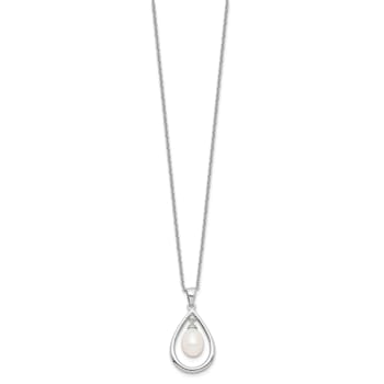 Rhodium Over Sterling Silver 7-8mm White Freshwater Cultured Pearl
Pendant Necklace