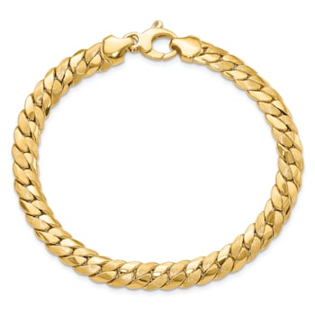 14k Yellow Gold Satin and Polished 6.5mm Fancy Link Bracelet