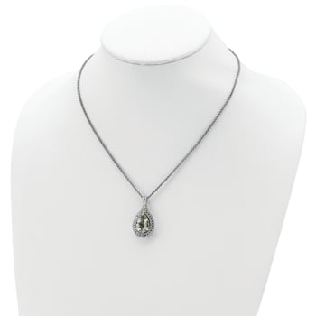 Sterling Silver Antiqued with 14K Accent Diamond and Green Quartz Necklace