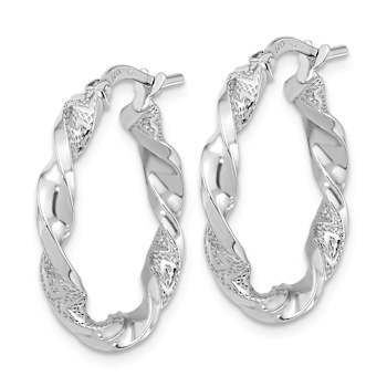 Rhodium Over 14k White Gold 15/16" Polished and Textured Twisted
Hoop Earrings