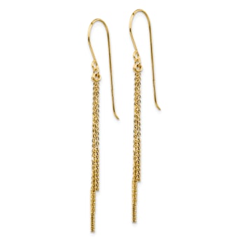 14k Yellow Gold Polished and Diamond-Cut Chain and Bar Dangle Earrings