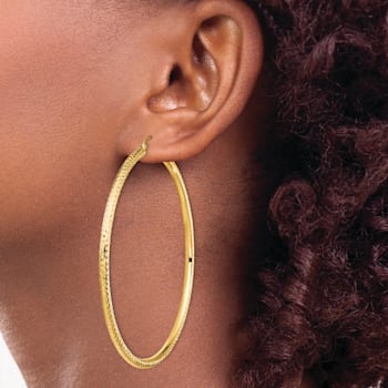 14k Yellow Gold Diamond-cut 2 13/16" Hoop Earrings