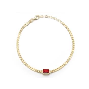 Sterling Statements 14K Yellow Gold Over Sterling Silver Red CZ Curb
Chain Bracelet
