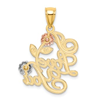 14k Tri-color Gold I LOVE YOU with Flowers Charm