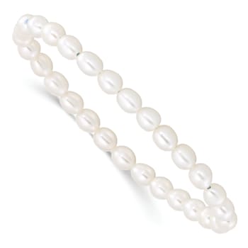Children's 4-5mm White Rice Freshwater Cultured Pearl Stretch Bracelet