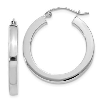 Rhodium Over 14k White Gold Polished 1" Square Tube Hoop Earrings
