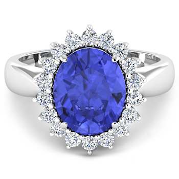 3.97ctw Violet Tanzanite and Diamond 14K White Gold Halo Ring