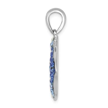 Rhodium Over Sterling Silver Blue and White Crystal Angel Fish Pendant