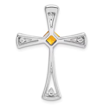 Rhodium Over 14k White Gold Citrine and Diamond Cross Chain Slide Pendant