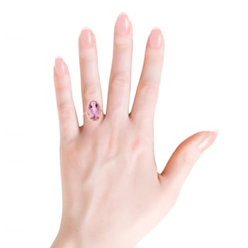 18K Rose Gold Over Sterling Silver Oval Amethyst and Moissanite Halo
Design Ring 5.92ctw