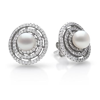 Sterling Silver Freshwater Pearl and Cubic Zirconia Earring