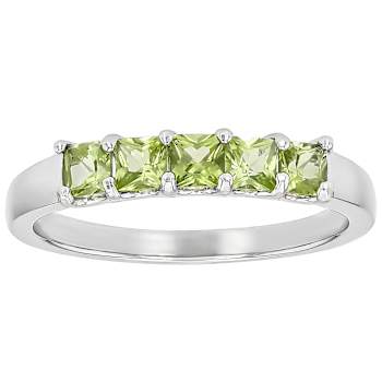 Peridot Square-Cut Band Ring In Sterling Silver