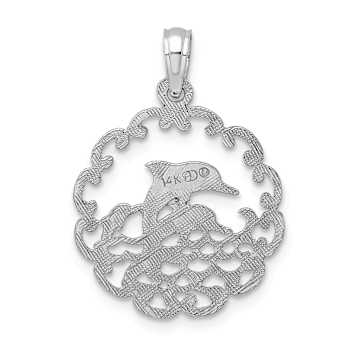 Rhodium Over 14k White Gold Cut-Out Jumping Dolphins in Circle Pendant