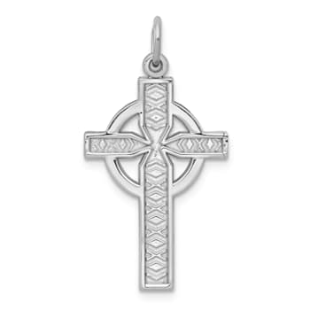 Rhodium Over 14K White Gold Celtic Cross Charm