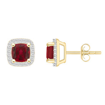 5mm Cushion Created Ruby And Created White Sapphire 10k Yellow Gold Halo
Stud Earrings