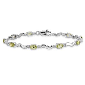 Rhodium Over 14k White Gold Fancy Diamond and Peridot Bracelet