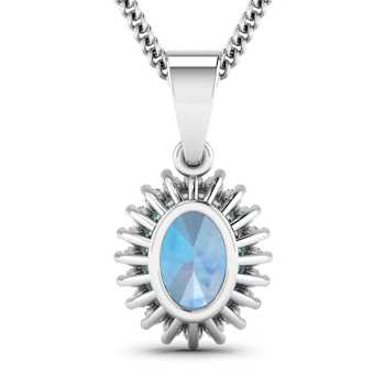 1.05ctw 14K White Gold Oval Aquamarine and White Diamond Pendant with 18
inch Cable Chain