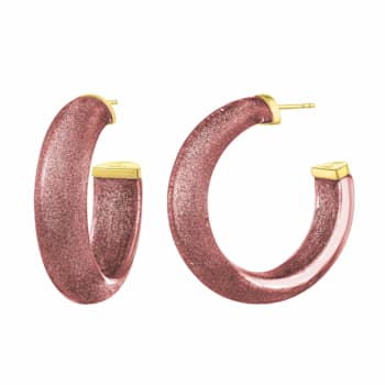 14K Yellow Gold Over Sterling Silver Medium Illusion Acrylic Hoops in Cocoa