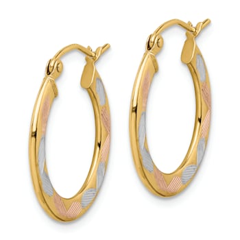 14k Yellow Gold and Rhodium Over 14k Yellow Gold Diamond-Cut 13/16"
Hoop Earrings