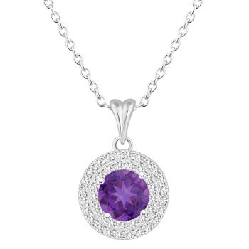 7mm Round Amethyst And White Topaz Accent Rhodium Over Sterling Silver
Double Halo Pendant w/Chain