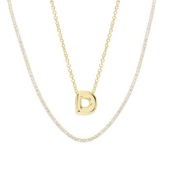CZ Initial D Tennis Necklace And Pendant Set In 14K Gold Over Brass 4.05ctw