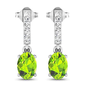 1.26ctw 14K White Gold Oval Green Peridot and White Diamond Halo Earrings