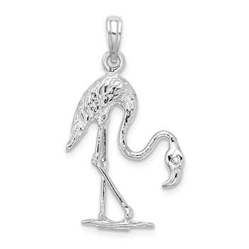 Rhodium Over 14k White Gold Polished and Textured 3D Flamingo Charm