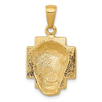 14k Yellow Gold Textured and Polished Small Jesus Head With Crown Pendant