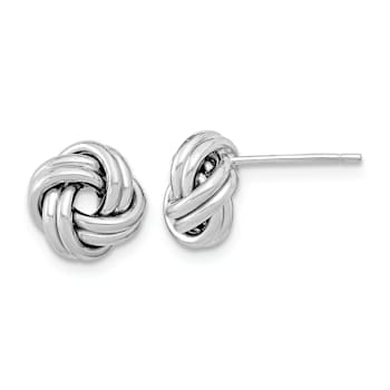 Rhodium Over 14k White Gold 9mm Polished Double Love Knot Stud Earrings