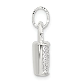 Sterling Silver E-coated Cubic Zirconia Lock Pendant