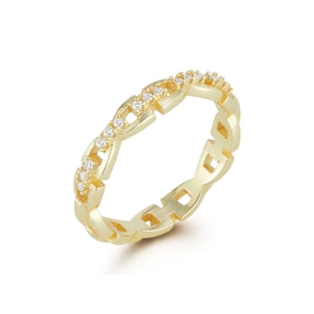 Sterling Statements 14K Yellow Gold Over Sterling Silver CZ Link Ring