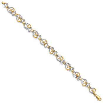 14K Two-tone Gold Diamond-Cut Fancy Heart Link Bracelet