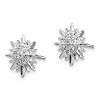 Rhodium Over 14k White Gold 11mm Diamond Fancy Sun and Star Stud Earrings