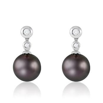 Black Cultured Tahitian Pearl 14k White Gold Earrings 8-9mm