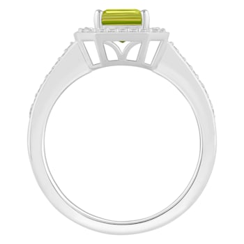 8x6mm Emerald Cut Peridot 1/5 ctw Diamond Rhodium Over Sterling Silver
Halo Ring