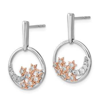 14k Two-tone Gold Moon and Stars Circle Diamond Dangle Earrings