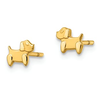 14K Yellow Gold Polished and Satin Dog Post Earrings