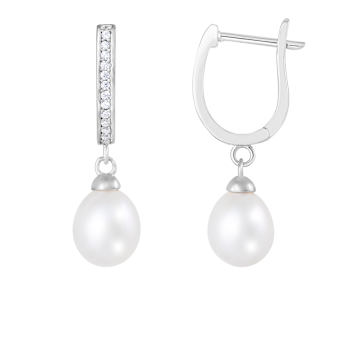 7-8mm White Cultured Freshwater Pearl and Cubic Zirconia Rhodium Over
Sterling Silver Earrings