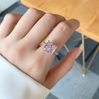 Princess Cut Pink CZ and Round White Cubic Zirconia Accents Sterling
Silver Ring