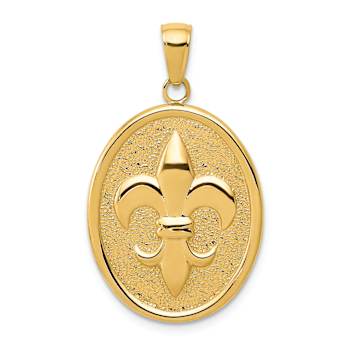 14k Yellow Gold Fleur-De-Lis on Oval Disk Pendant
